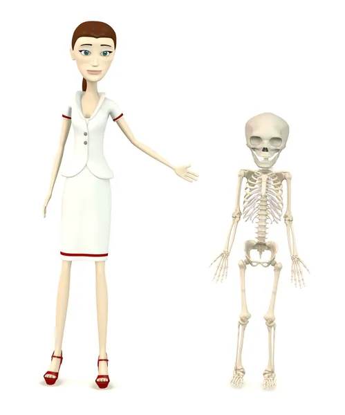 3d rendu de personnage de dessin animé avec squelette du foetus — Photo