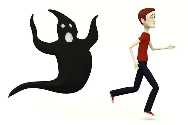 3d render of cartoon character with ghost — Stock Photo, Image