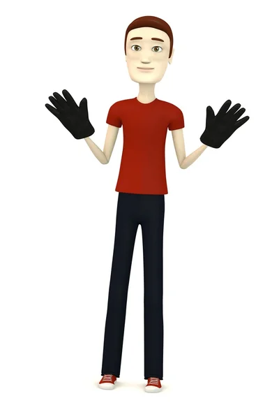 3d render of cartoon character with gloves — Stock Photo, Image