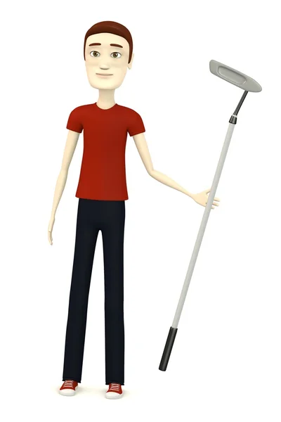 3d render of cartoon character with golf club — Stock Photo, Image