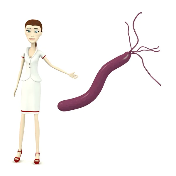 3d render of cartoon character with helicobacter pylori — Stock Photo, Image