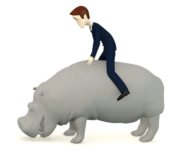 3D renderowania postać z kreskówek z hipopotam — Zdjęcie stockowe