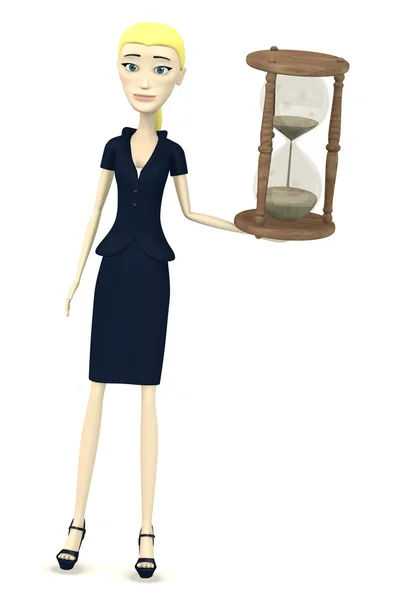 3d render of cartoon character with hourglass — Stock Photo, Image