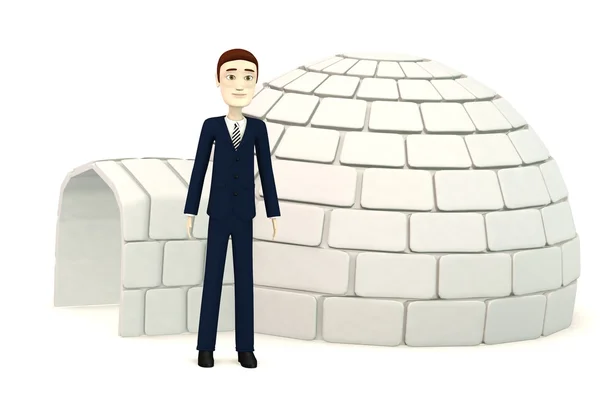 3d rendu de personnage de bande dessinée avecun igloo — Photo