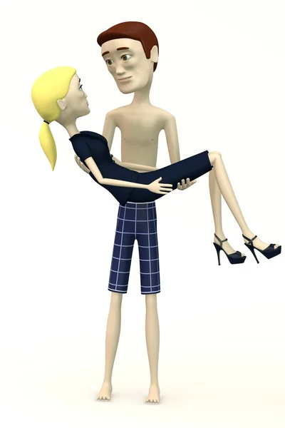 3d render of cartoon swimmer carrying women — Stock Photo, Image