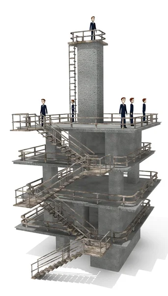 3D визуализация персонажа мультфильма на промышленной башне — стоковое фото