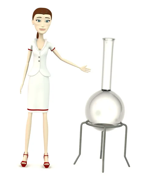 3D візуалізація мультиплікаційного персонажа з лабораторною колбою — стокове фото