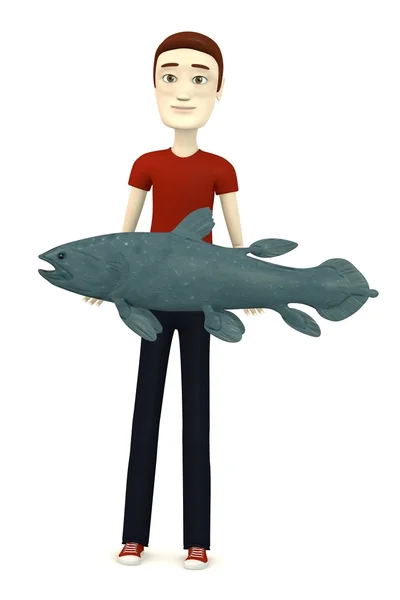 3D render van stripfiguur met Coelacanten — Stockfoto