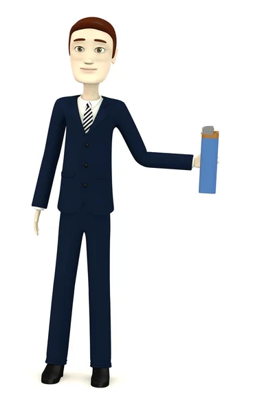 3D візуалізація мультиплікаційного персонажа з запальничкою — стокове фото