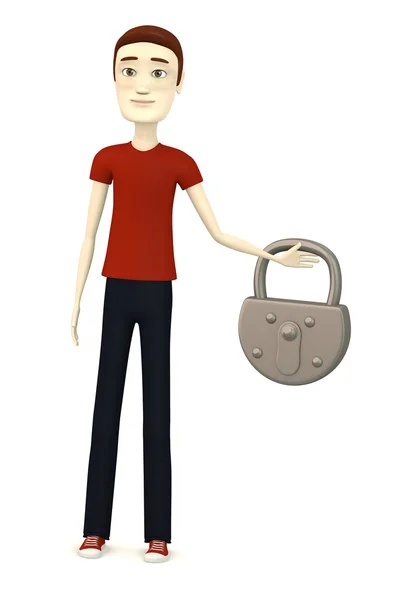 3d render of cartoon character with lock — Stock Photo, Image