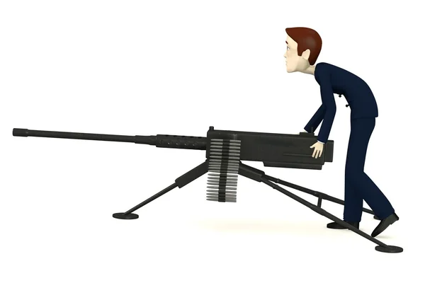 3d render dari karakter kartun dengan senapan mesin — Stok Foto