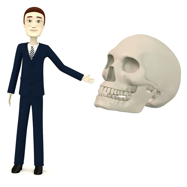 3D візуалізація мультиплікаційного персонажа з черепом — стокове фото