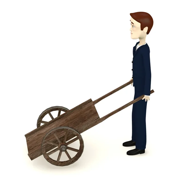 3d render of cartoon character with medieval cart — Stock Photo, Image