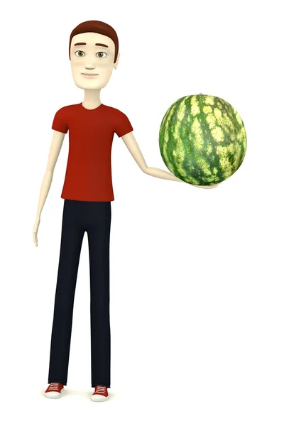 3D vykreslení kreslené postavičky s melounem — Stock fotografie