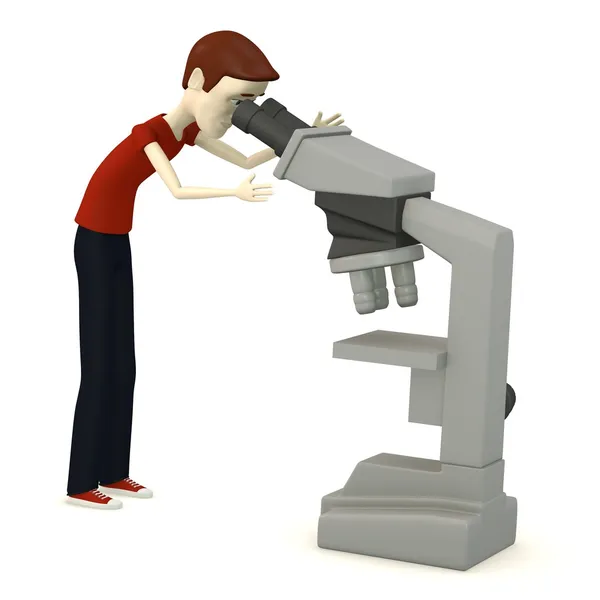 3d render of cartoon character with microscope — Stock Photo, Image