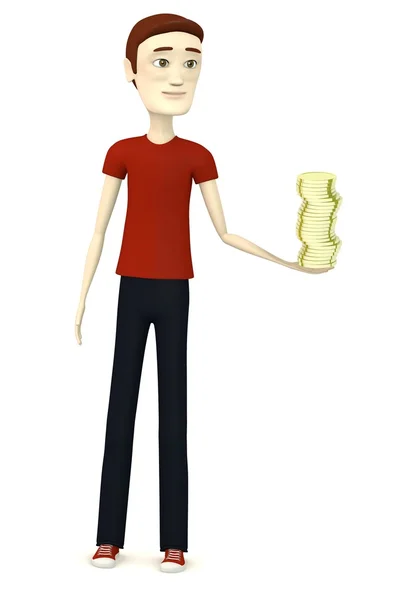 3D візуалізація мультиплікаційного персонажа з монетами — стокове фото