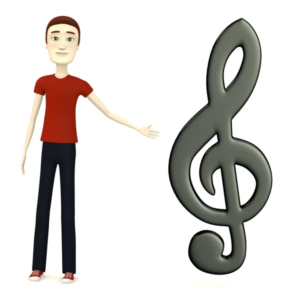 3D render çizgi film karakteri ile müzik simgesi — Stok fotoğraf