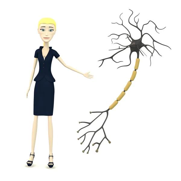 3d render of cartoon character with neuron — Stock Photo, Image