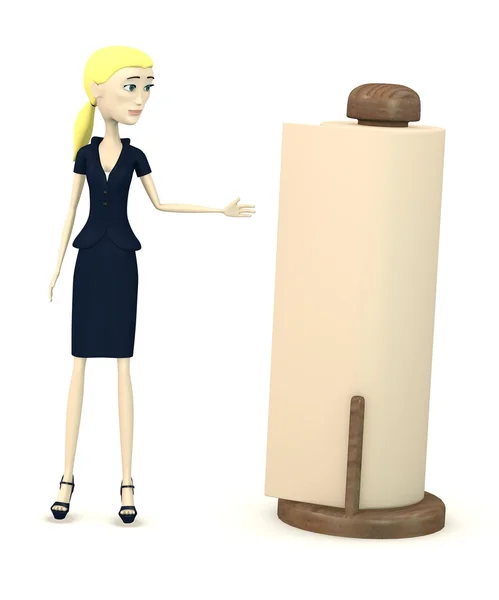 Renderização 3d de personagem de desenho animado com toalhas de papel — Fotografia de Stock