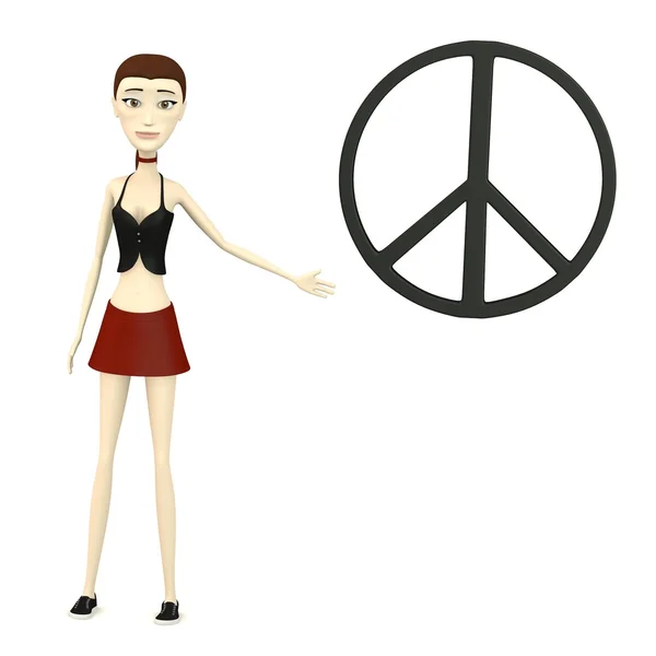 3D render barış sembolü ile çizgi film karakteri — Stok fotoğraf