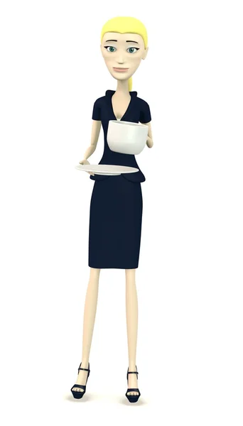 3d render of cartoon characer with cup on plate — Stock Photo, Image