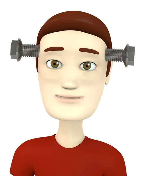 Cartoon character with screws in head — Stock Photo, Image