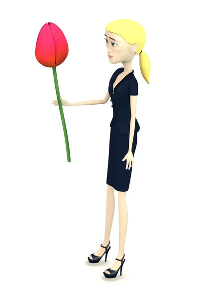 3d render of cartoon characer with tulip — Stock Photo, Image