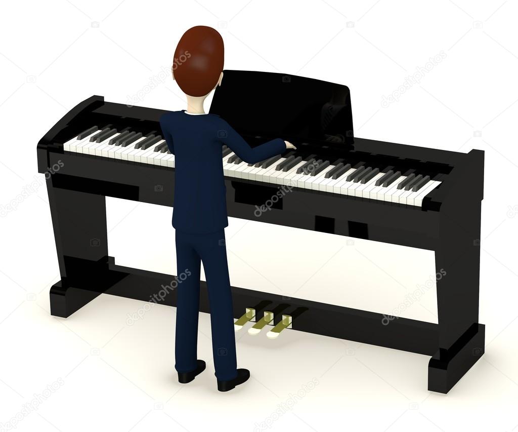 3d render of cartoon character playing on digital piano