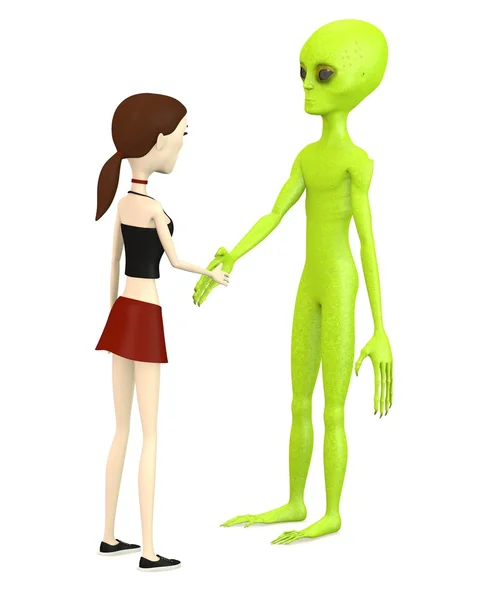 3D render van stripfiguur met alien — Stockfoto