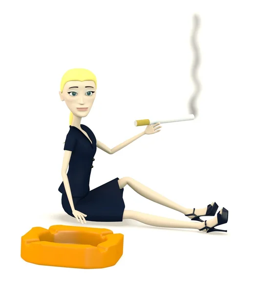 3d render of cartoon character with ashtray and cigarette — Stock Photo, Image