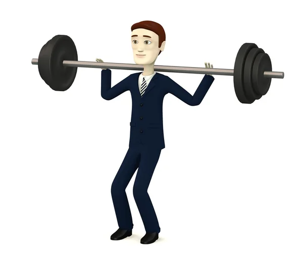 3D render van stripfiguur met barbell — Stockfoto