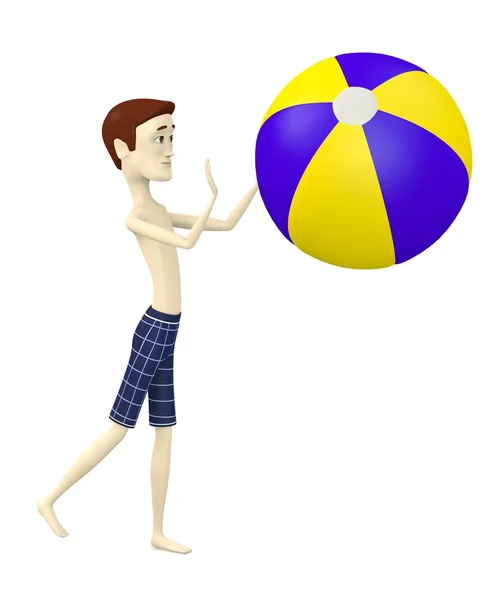 3d renderização de personagem de desenho animado com bola de praia — Fotografia de Stock