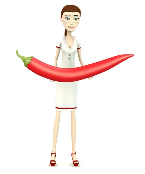 3D-Darstellung einer Cartoon-Figur mit Chili — Stockfoto