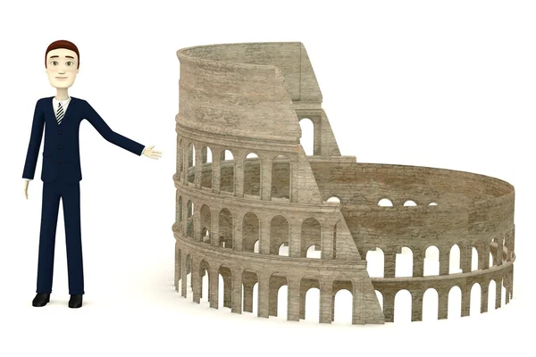 3d render of cartoon character with colosseum — Stock Photo, Image