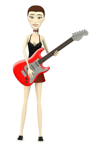 3d rendu de personnage de dessin animé avec guitare électrique — Photo