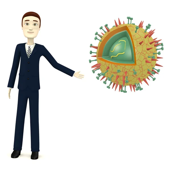3d renderizado de personaje de dibujos animados con virus de la gripe — Foto de Stock