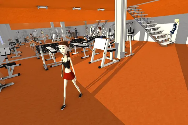 3D render av seriefigurer i gym — Stockfoto