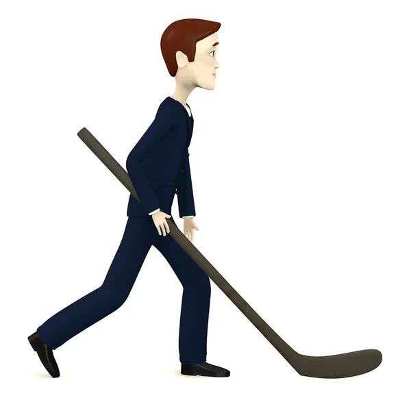 3D vykreslení kreslené postavičky s hockeystick — Stock fotografie