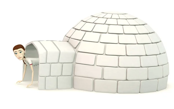 3d render of cartoon character withan igloo — Stock Photo, Image