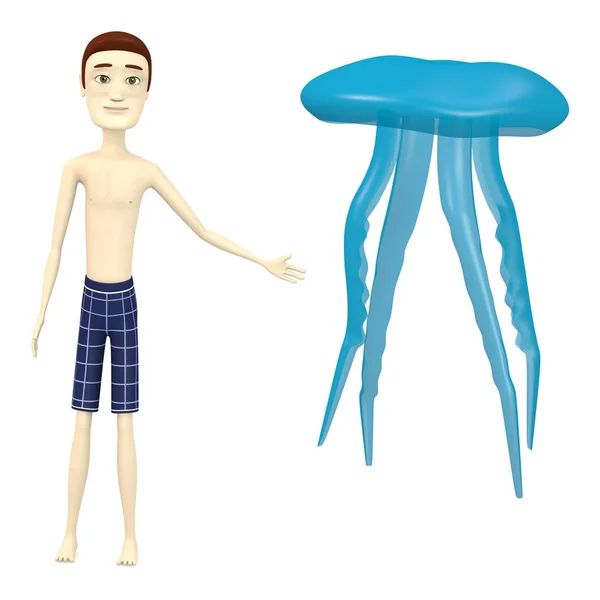 3d render of cartoon character with jellyfish — Stock Photo, Image