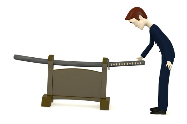 3d renderização de personagem de desenho animado com katana — Fotografia de Stock