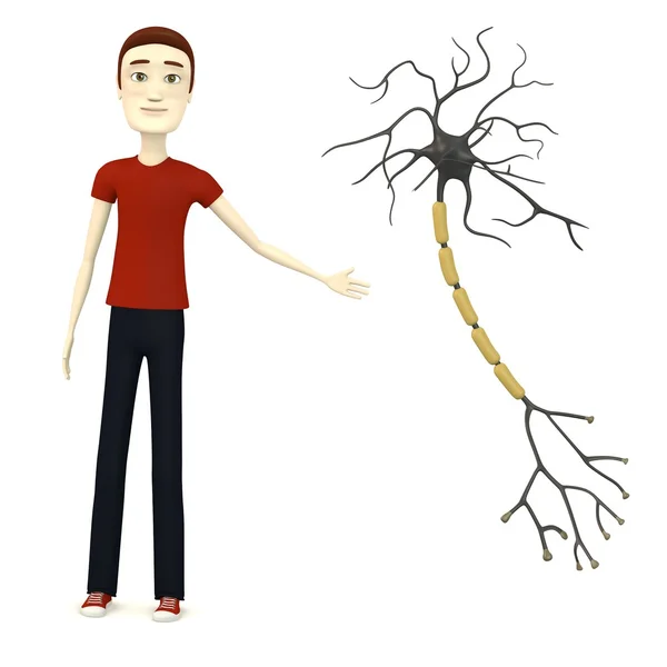 Çizgi film karakteri ile nöron 3D render — Stok fotoğraf