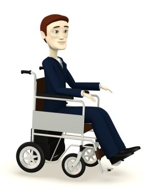 çizgi film karakteri manuel tekerlekli sandalye üzerinde 3D render