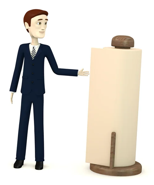 3d render of cartoon character with paper towels — Stock Photo, Image