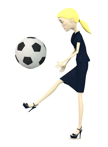 Futbol topu ile çizgi film karakteri 3D render — Stok fotoğraf