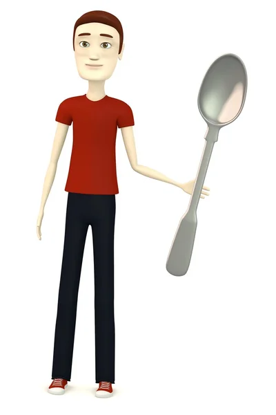 Rendering 3D del personaggio dei cartoni animati con cucchiaio — Foto Stock