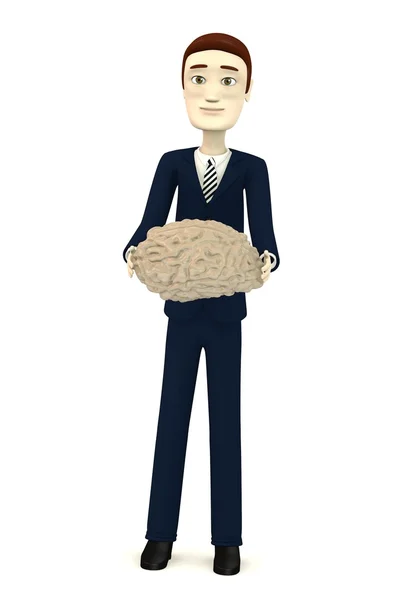 3D візуалізація бізнесмена з мозком в руках — стокове фото