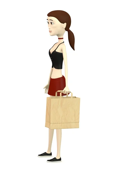 3d render of cartoon character with shopping bag — Stock Photo, Image