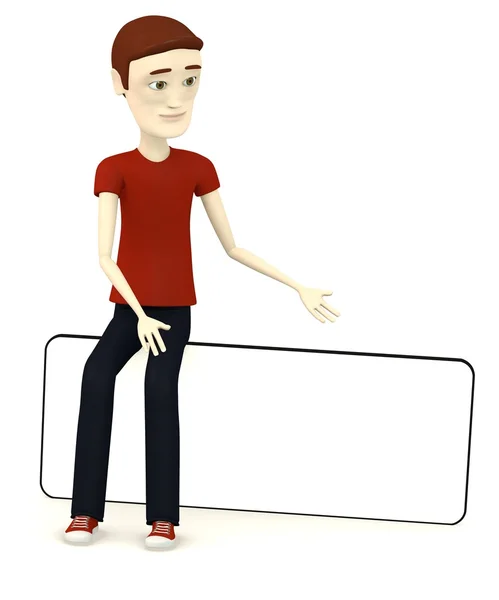 3d render of cartoon male in casual clothes with empty board — Stock Photo, Image