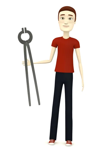 3d render of cartoon character with blacksmith pliers — Stock Photo, Image